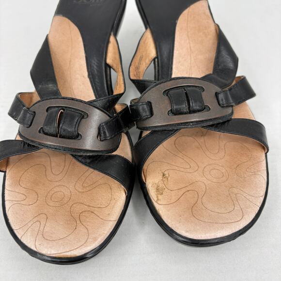 Sofft Heeled Sandals Women's Size 9 Black Leather Slip On Strappy Open Toe - Picture 6 of 9